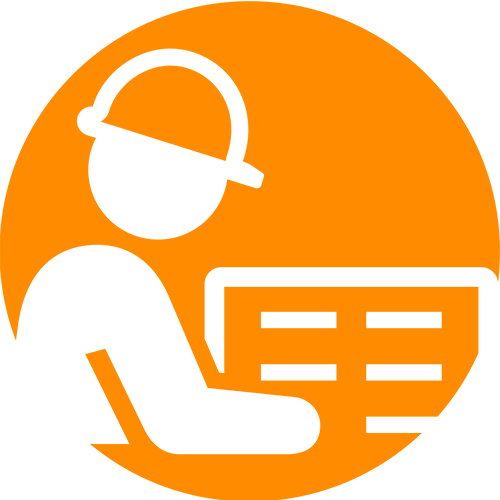 Icon: person looking at air conditioning equipment with hard hat.